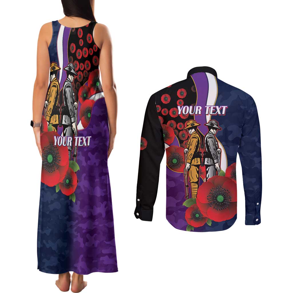 Melbourne Storm ANZAC Personalised Couples Matching Tank Maxi Dress and Long Sleeve Button Shirt Lest We Forget Poppy Camo