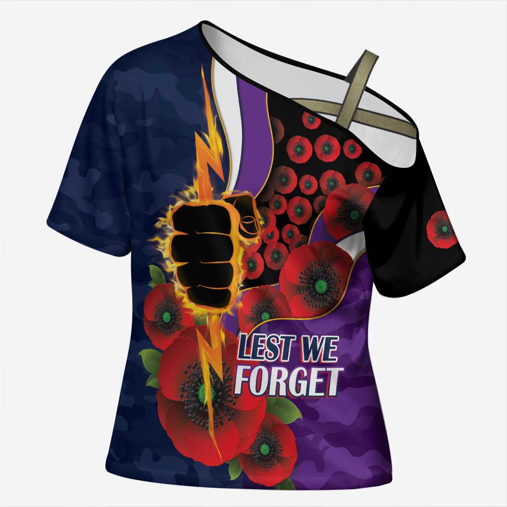 Melbourne Storm ANZAC Personalised Cross Shoulder Shirt Lest We Forget Poppy Camo