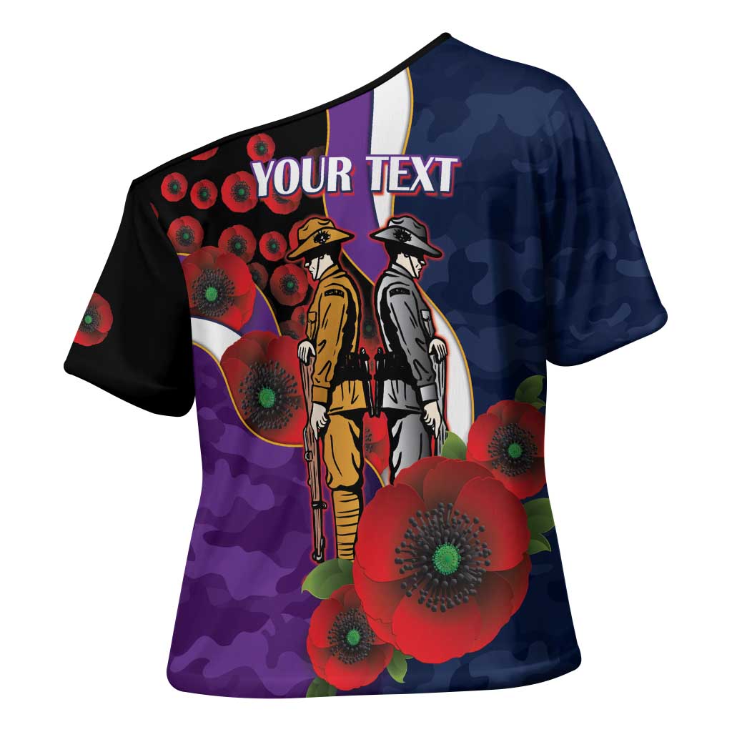 Melbourne Storm ANZAC Personalised Cross Shoulder Shirt Lest We Forget Poppy Camo