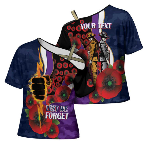 Melbourne Storm ANZAC Personalised Cross Shoulder Shirt Lest We Forget Poppy Camo