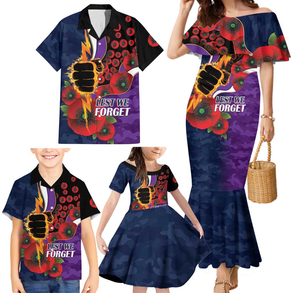 Melbourne Storm ANZAC Personalised Family Matching Mermaid Dress and Hawaiian Shirt Lest We Forget Poppy Camo