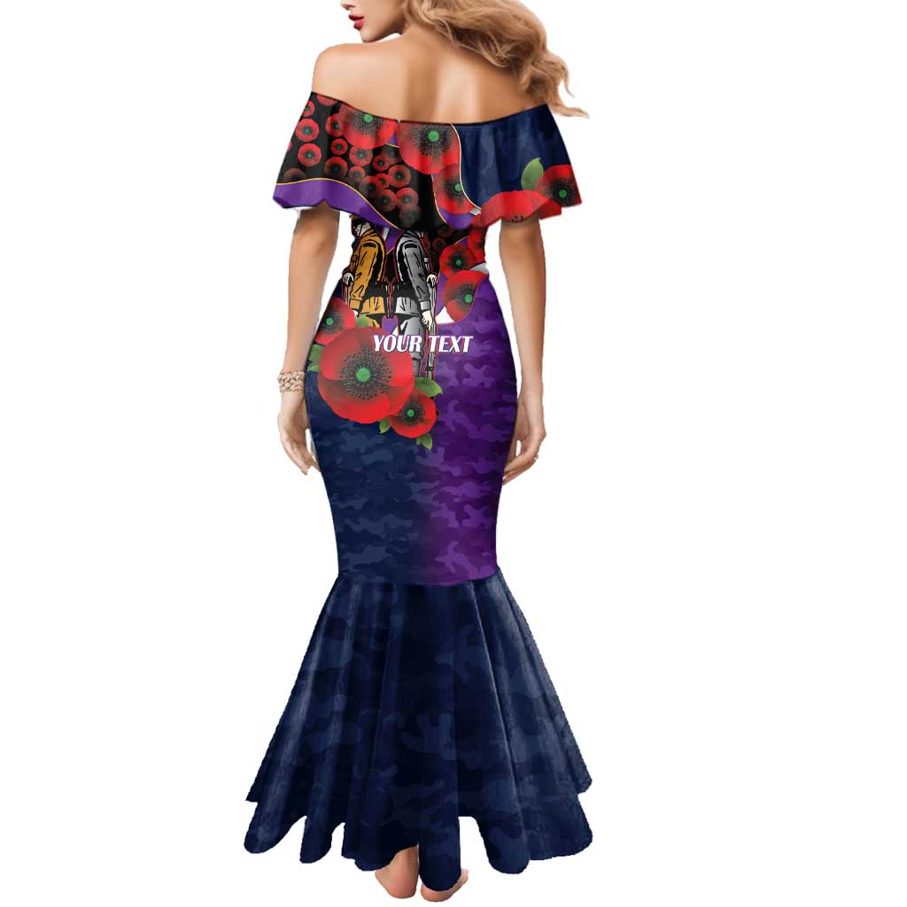 Melbourne Storm ANZAC Personalised Family Matching Mermaid Dress and Hawaiian Shirt Lest We Forget Poppy Camo