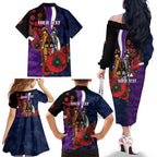 Melbourne Storm ANZAC Personalised Family Matching Off The Shoulder Long Sleeve Dress and Hawaiian Shirt Lest We Forget Poppy Camo
