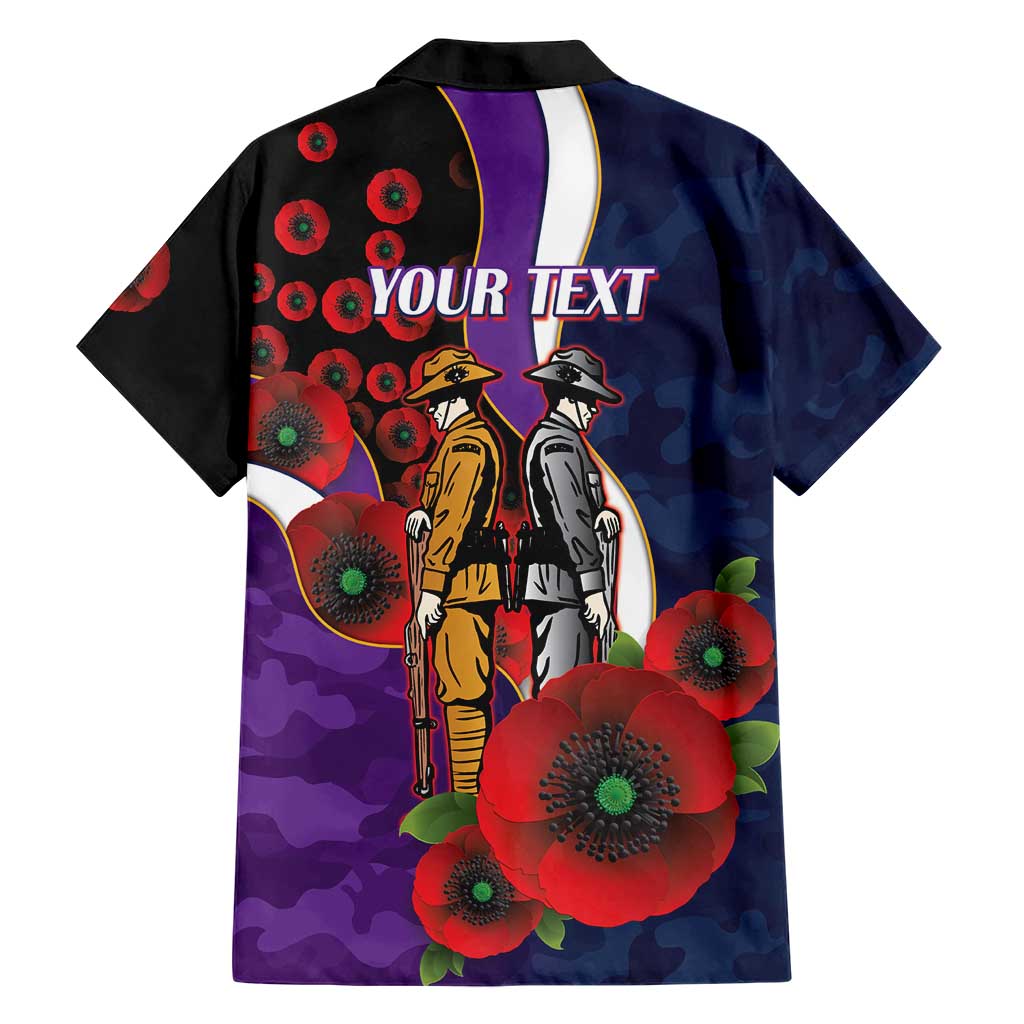 Melbourne Storm ANZAC Personalised Family Matching Off The Shoulder Long Sleeve Dress and Hawaiian Shirt Lest We Forget Poppy Camo