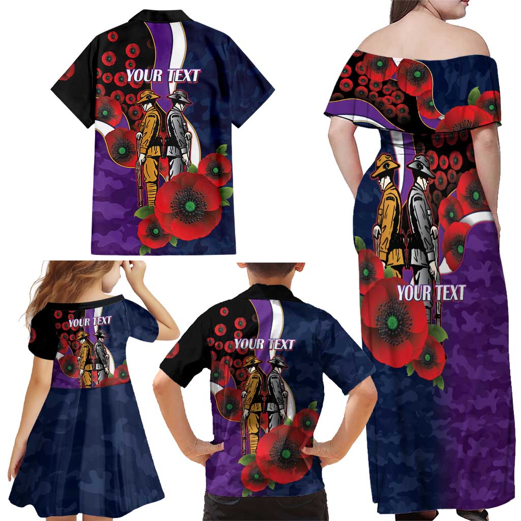 Melbourne Storm ANZAC Personalised Family Matching Off Shoulder Maxi Dress and Hawaiian Shirt Lest We Forget Poppy Camo