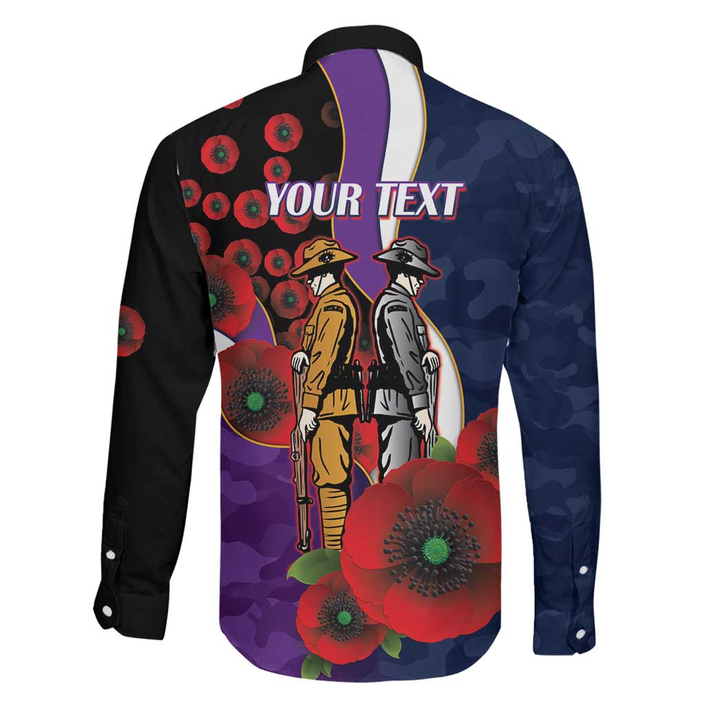 Melbourne Storm ANZAC Personalised Family Matching Off Shoulder Maxi Dress and Hawaiian Shirt Lest We Forget Poppy Camo