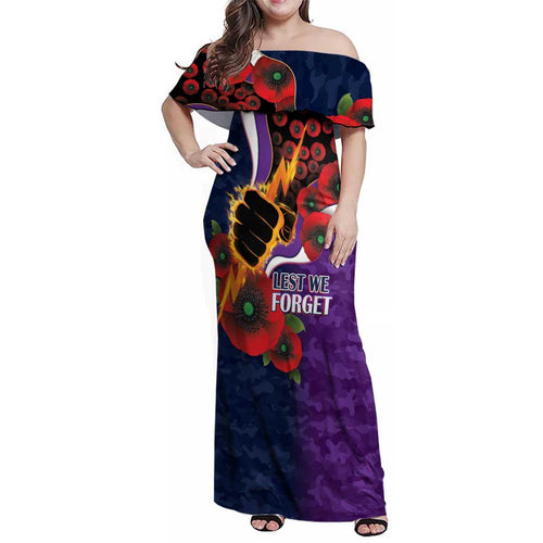 Melbourne Storm ANZAC Personalised Family Matching Off Shoulder Maxi Dress and Hawaiian Shirt Lest We Forget Poppy Camo