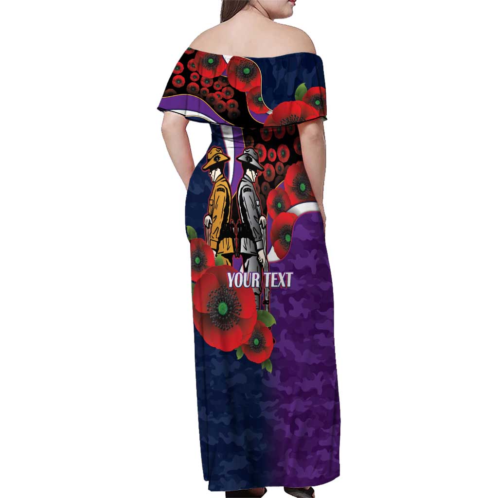 Melbourne Storm ANZAC Personalised Family Matching Off Shoulder Maxi Dress and Hawaiian Shirt Lest We Forget Poppy Camo