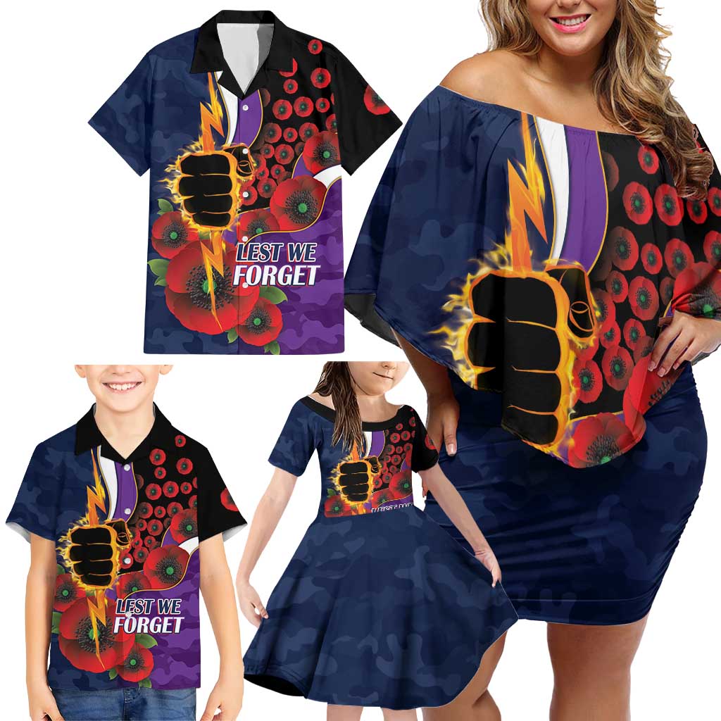 Melbourne Storm ANZAC Personalised Family Matching Off Shoulder Short Dress and Hawaiian Shirt Lest We Forget Poppy Camo