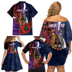 Melbourne Storm ANZAC Personalised Family Matching Off Shoulder Short Dress and Hawaiian Shirt Lest We Forget Poppy Camo