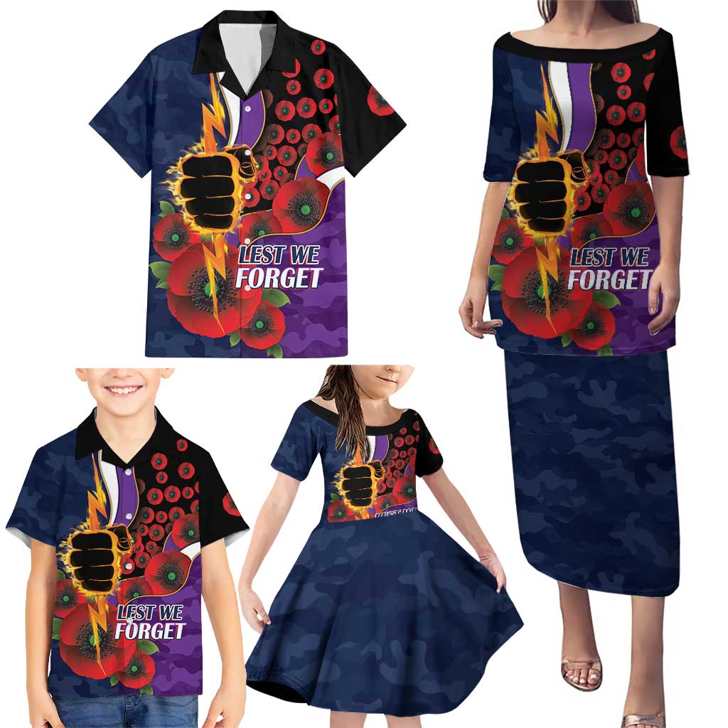 Melbourne Storm ANZAC Personalised Family Matching Puletasi and Hawaiian Shirt Lest We Forget Poppy Camo