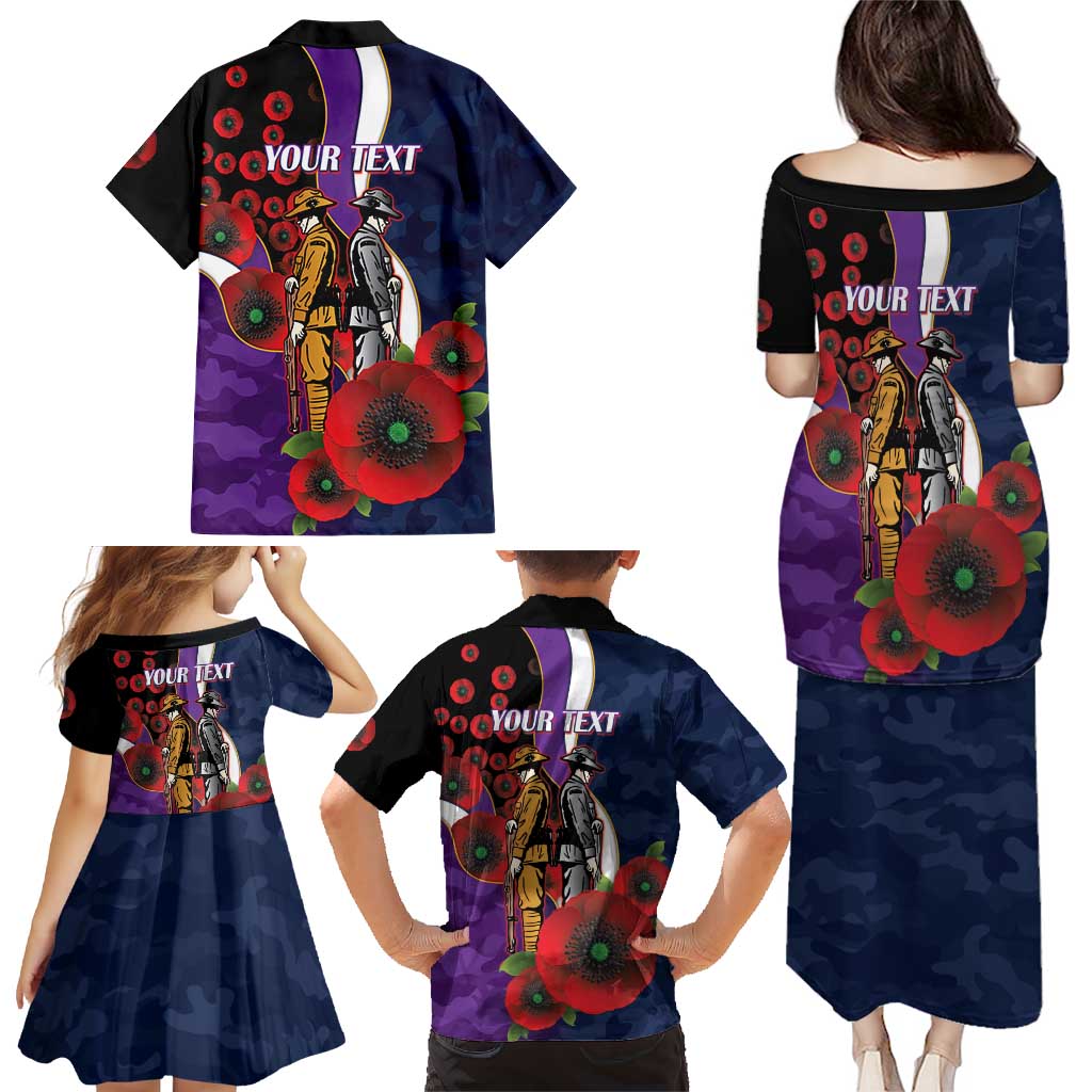 Melbourne Storm ANZAC Personalised Family Matching Puletasi and Hawaiian Shirt Lest We Forget Poppy Camo