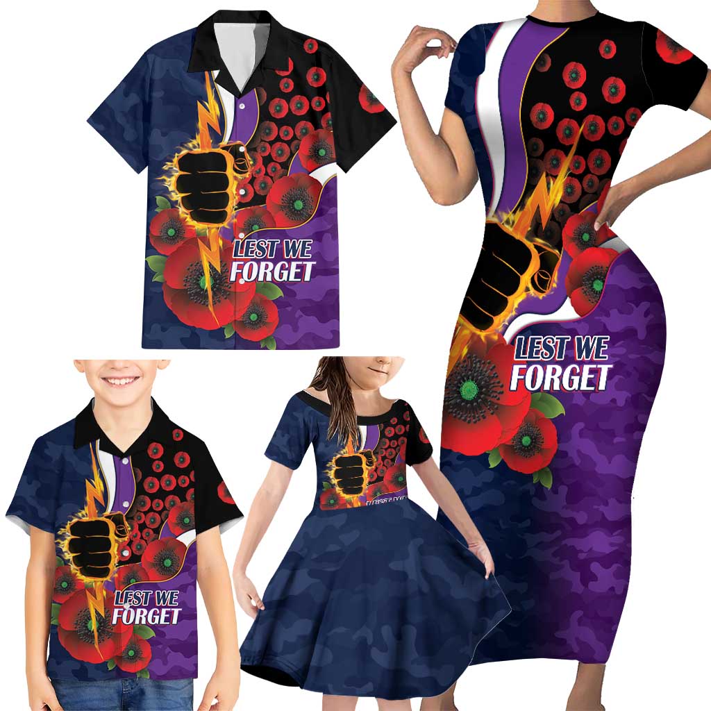 Melbourne Storm ANZAC Personalised Family Matching Short Sleeve Bodycon Dress and Hawaiian Shirt Lest We Forget Poppy Camo