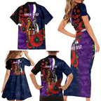 Melbourne Storm ANZAC Personalised Family Matching Short Sleeve Bodycon Dress and Hawaiian Shirt Lest We Forget Poppy Camo