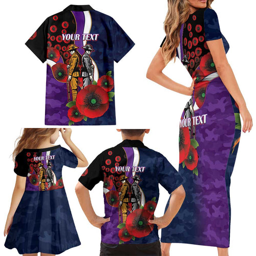 Melbourne Storm ANZAC Personalised Family Matching Short Sleeve Bodycon Dress and Hawaiian Shirt Lest We Forget Poppy Camo