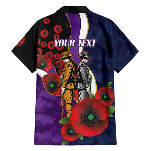 Melbourne Storm ANZAC Personalised Family Matching Short Sleeve Bodycon Dress and Hawaiian Shirt Lest We Forget Poppy Camo