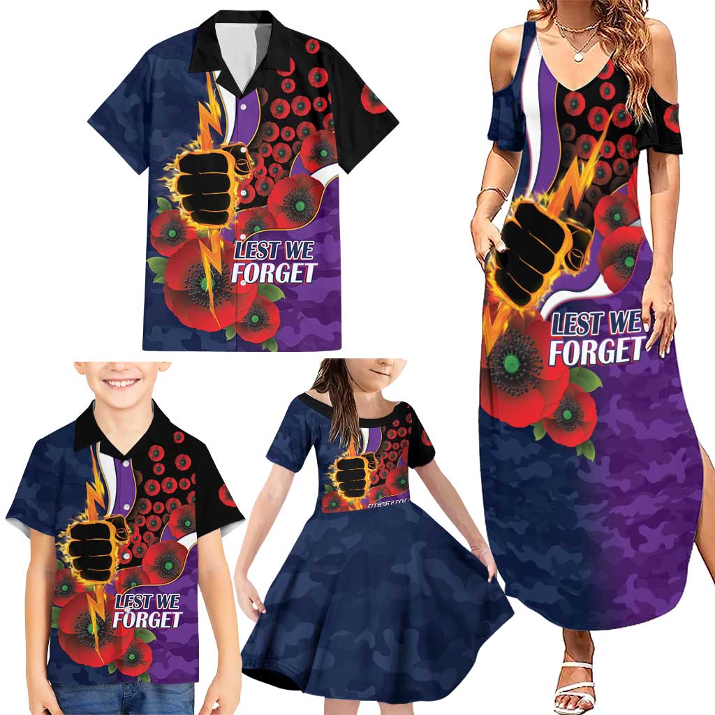 Melbourne Storm ANZAC Personalised Family Matching Summer Maxi Dress and Hawaiian Shirt Lest We Forget Poppy Camo