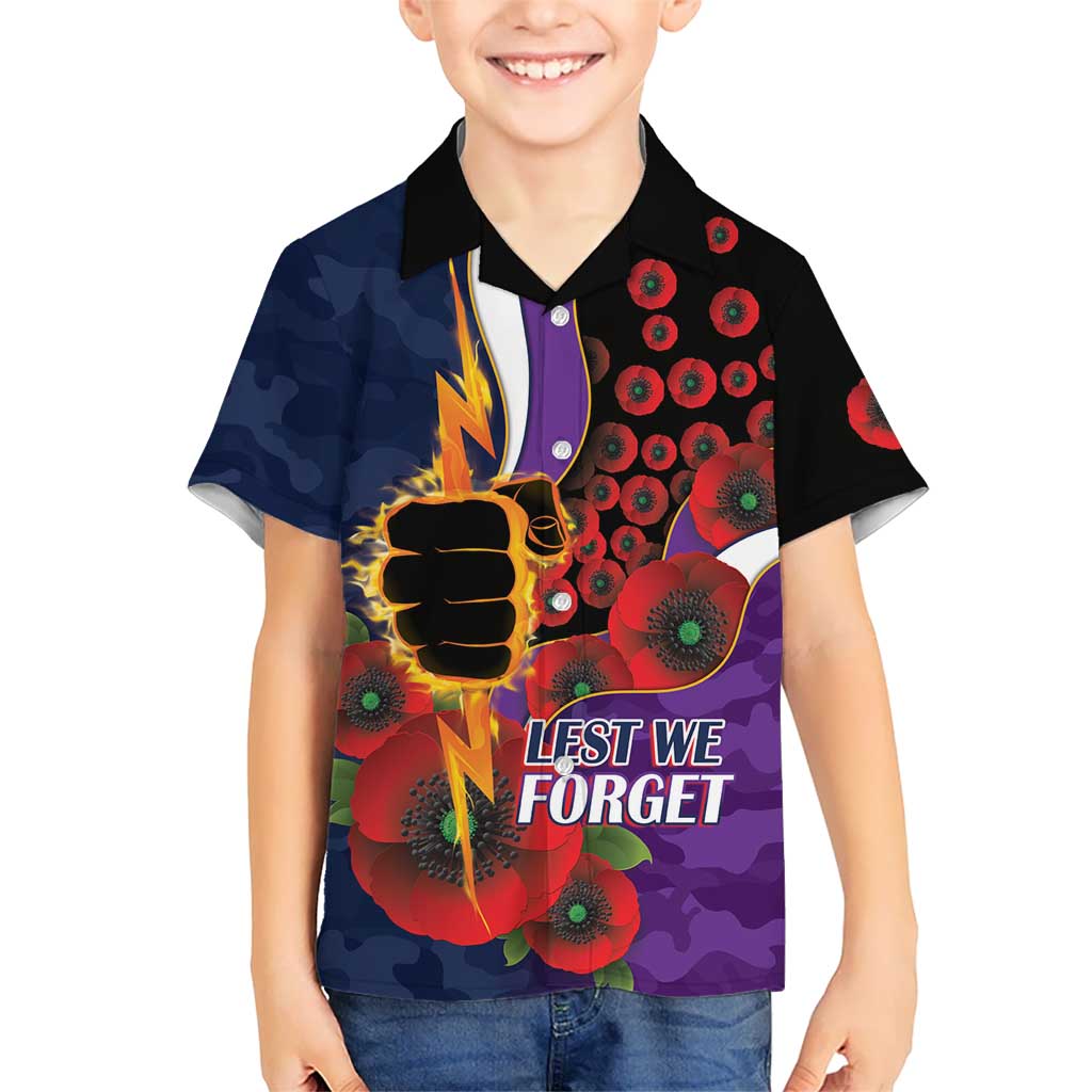 Melbourne Storm ANZAC Personalised Kid Hawaiian Shirt Lest We Forget Poppy Camo