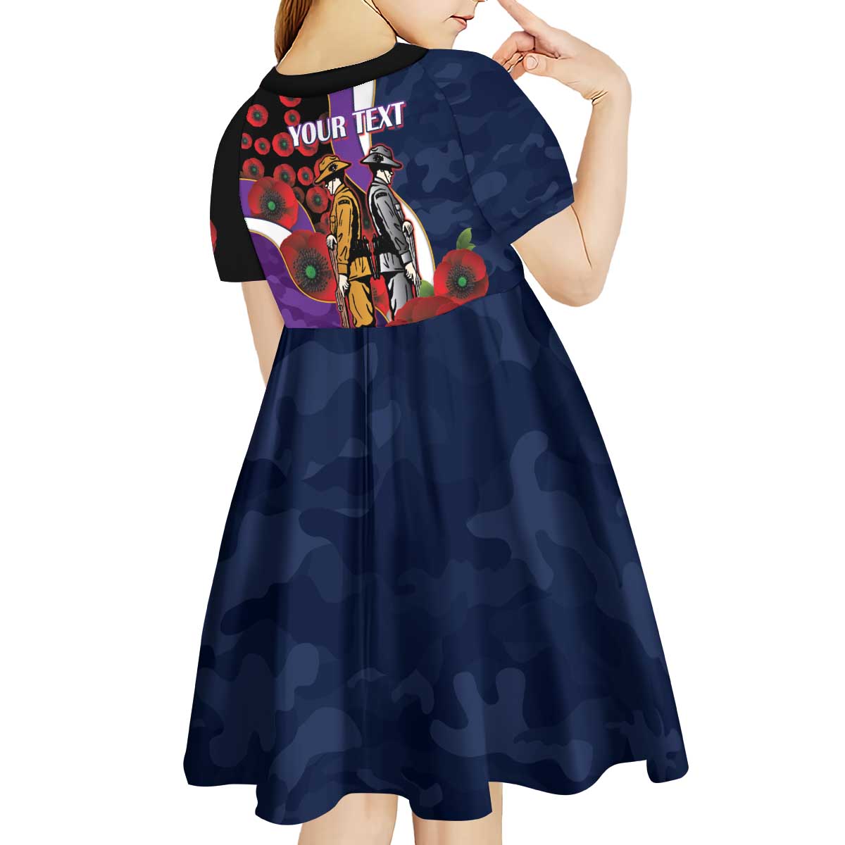 Melbourne Storm ANZAC Personalised Kid Short Sleeve Dress Lest We Forget Poppy Camo