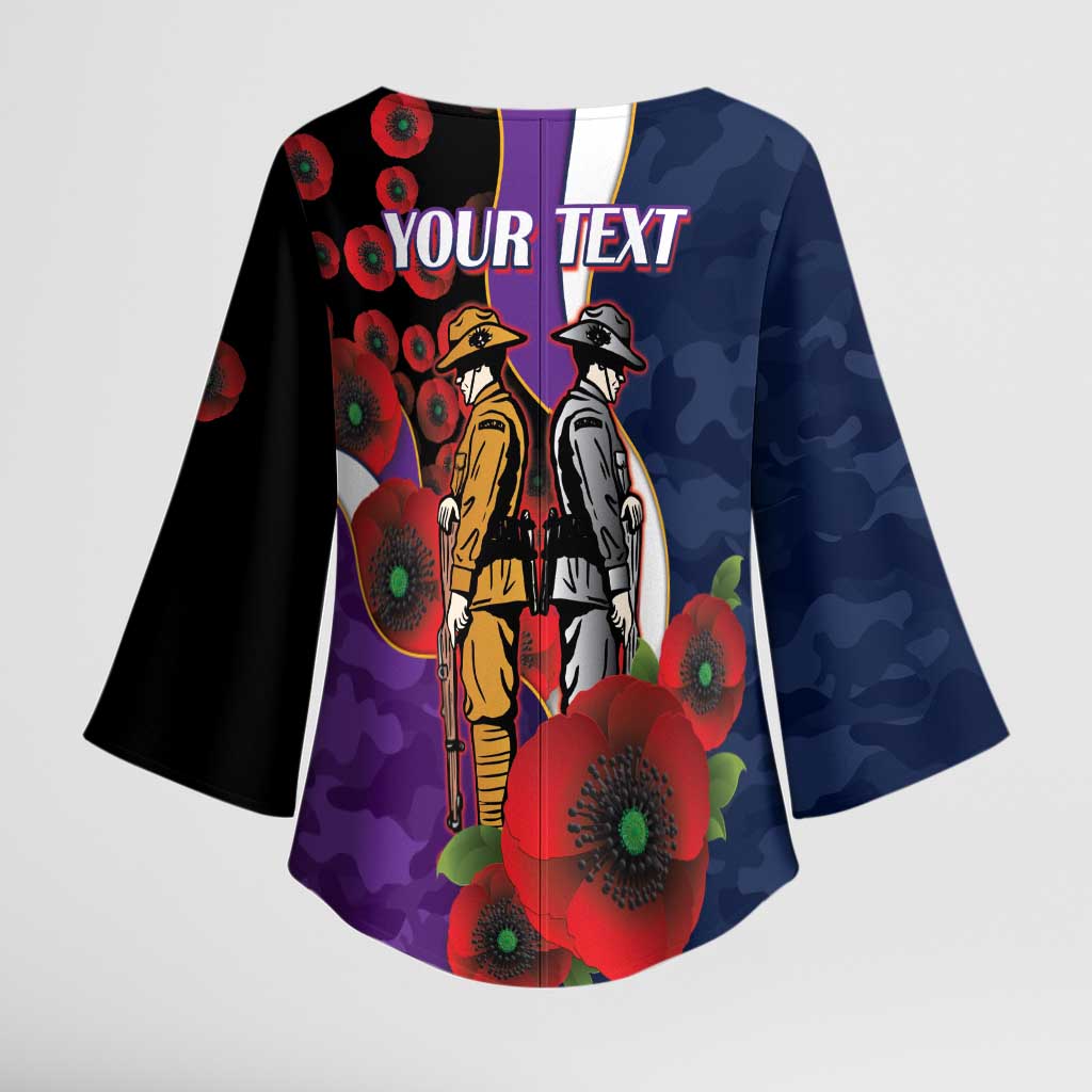 Melbourne Storm ANZAC Personalised Kimono Sleeve Blouse Lest We Forget Poppy Camo