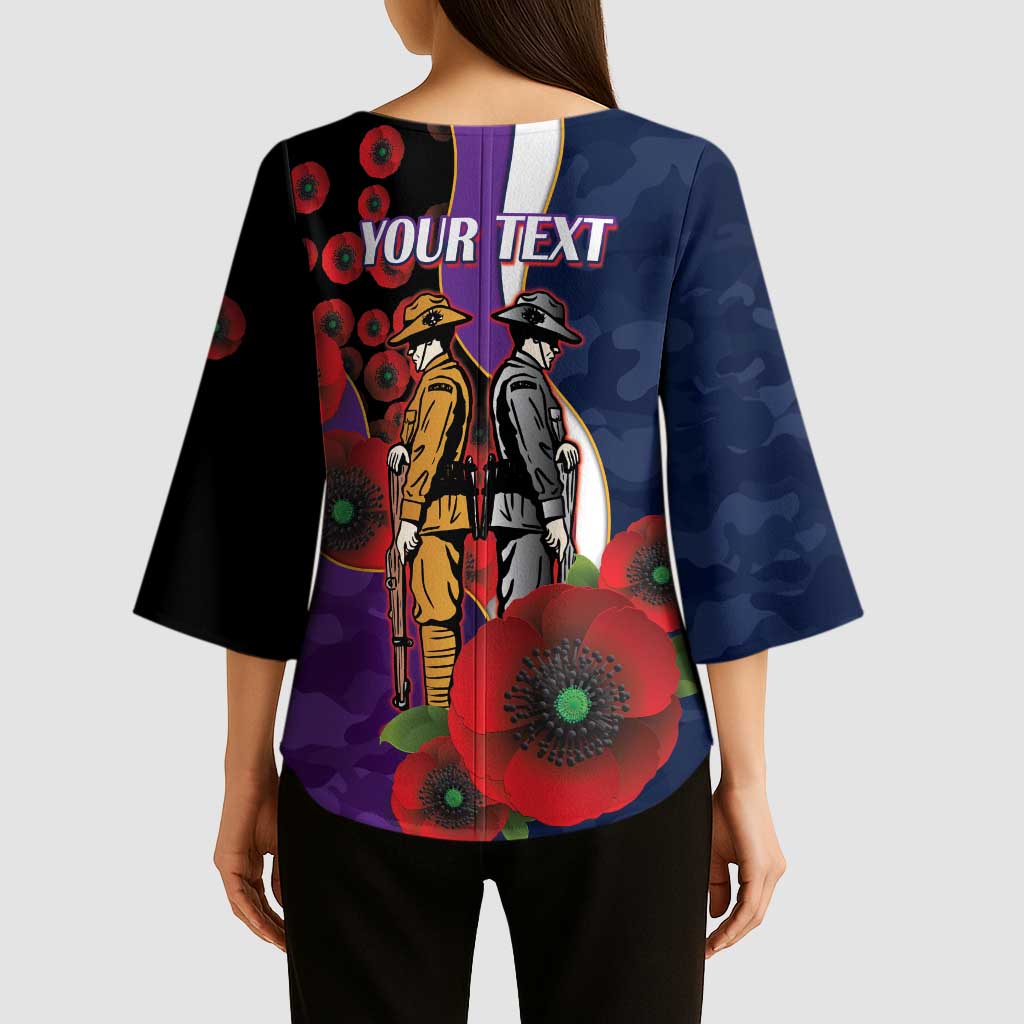 Melbourne Storm ANZAC Personalised Kimono Sleeve Blouse Lest We Forget Poppy Camo