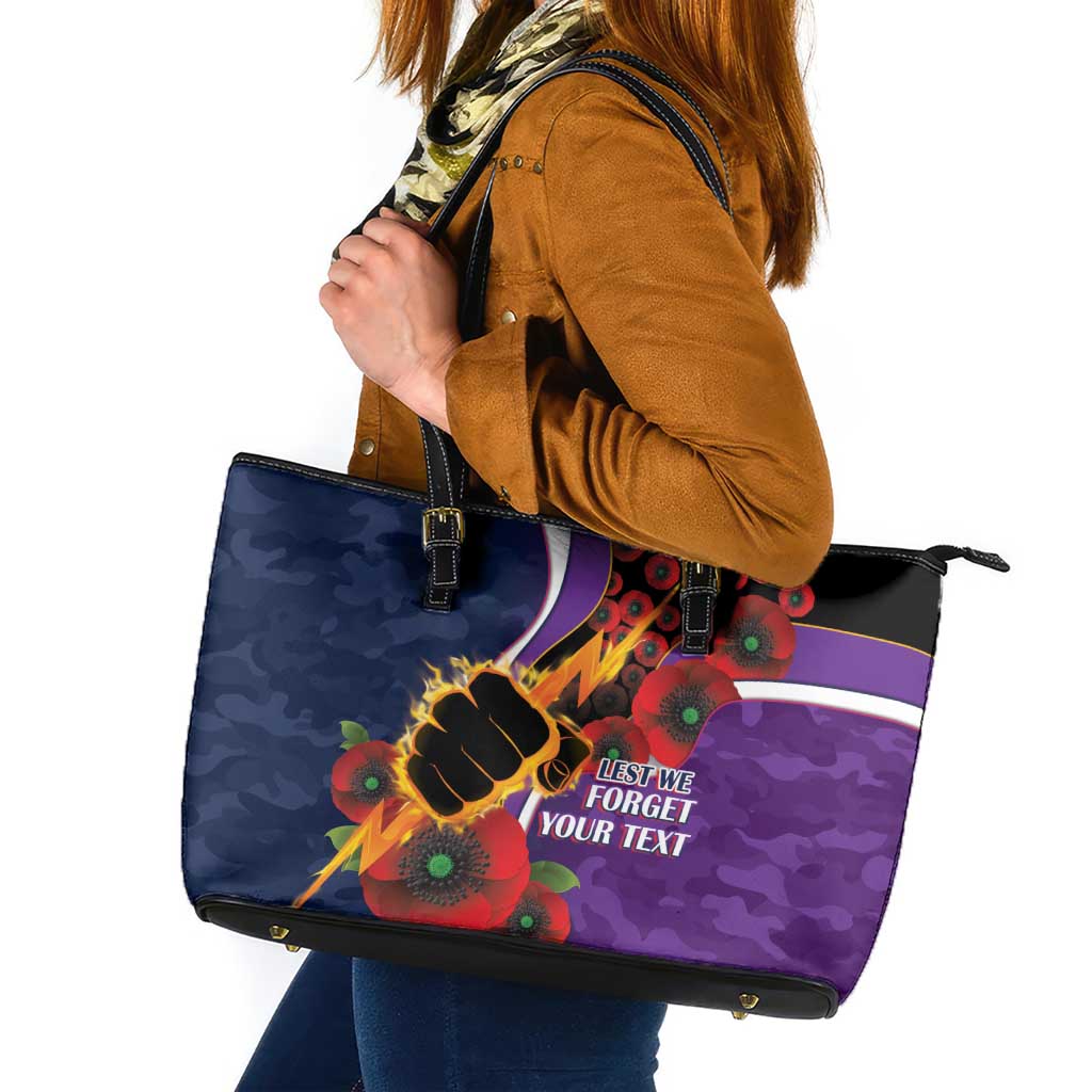 Melbourne Storm ANZAC Personalised Leather Tote Bag Lest We Forget Poppy Camo