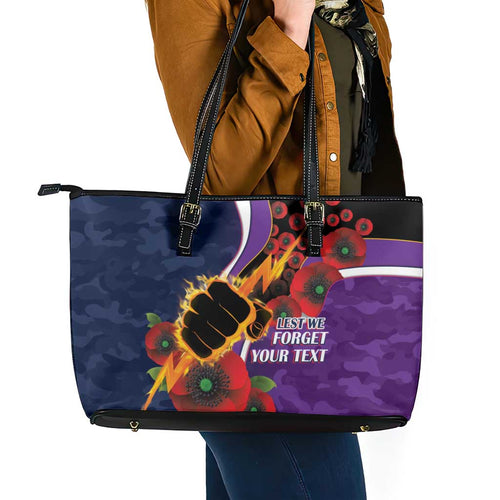 Melbourne Storm ANZAC Personalised Leather Tote Bag Lest We Forget Poppy Camo