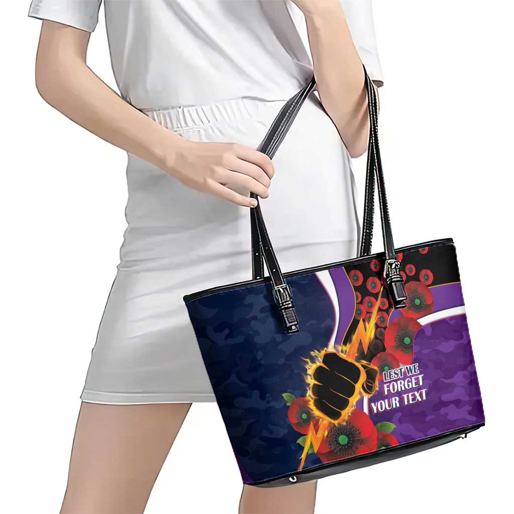 Melbourne Storm ANZAC Personalised Leather Tote Bag Lest We Forget Poppy Camo