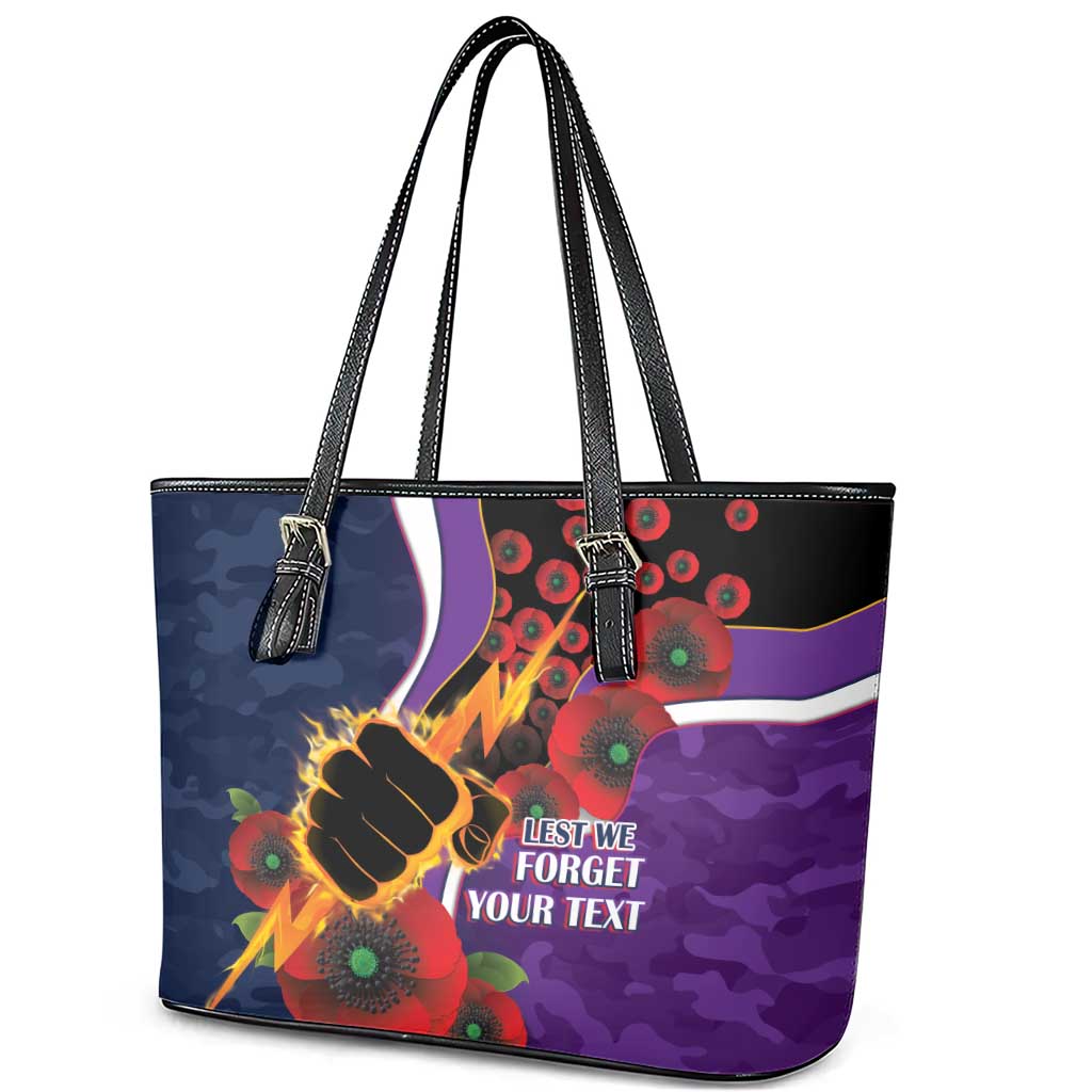 Melbourne Storm ANZAC Personalised Leather Tote Bag Lest We Forget Poppy Camo