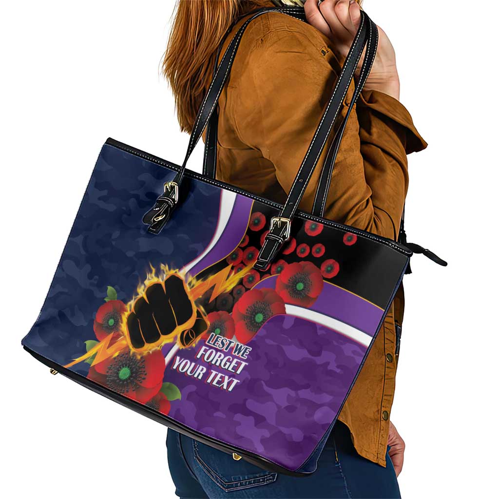 Melbourne Storm ANZAC Personalised Leather Tote Bag Lest We Forget Poppy Camo