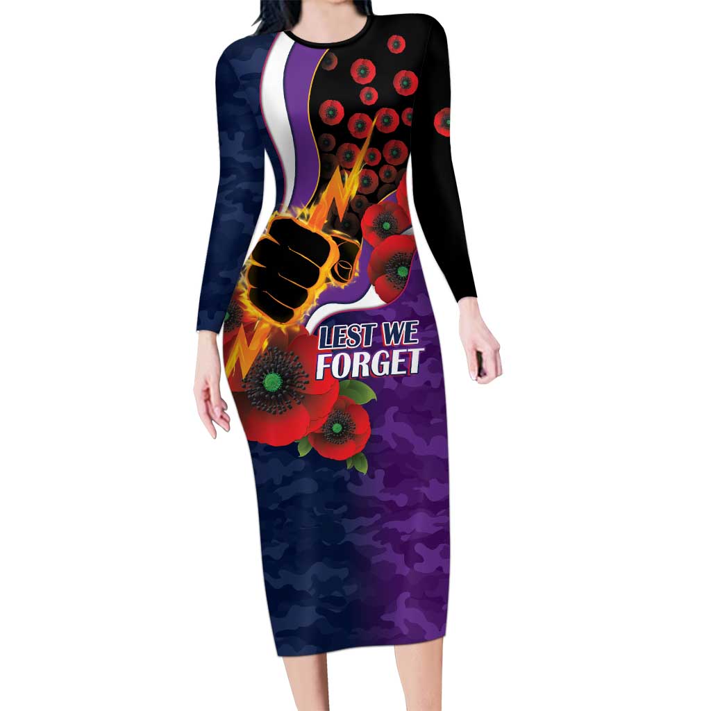 Melbourne Storm ANZAC Personalised Long Sleeve Bodycon Dress Lest We Forget Poppy Camo