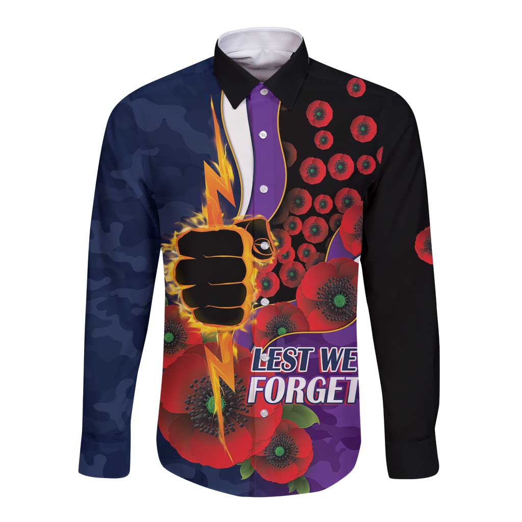 Melbourne Storm ANZAC Personalised Long Sleeve Button Shirt Lest We Forget Poppy Camo