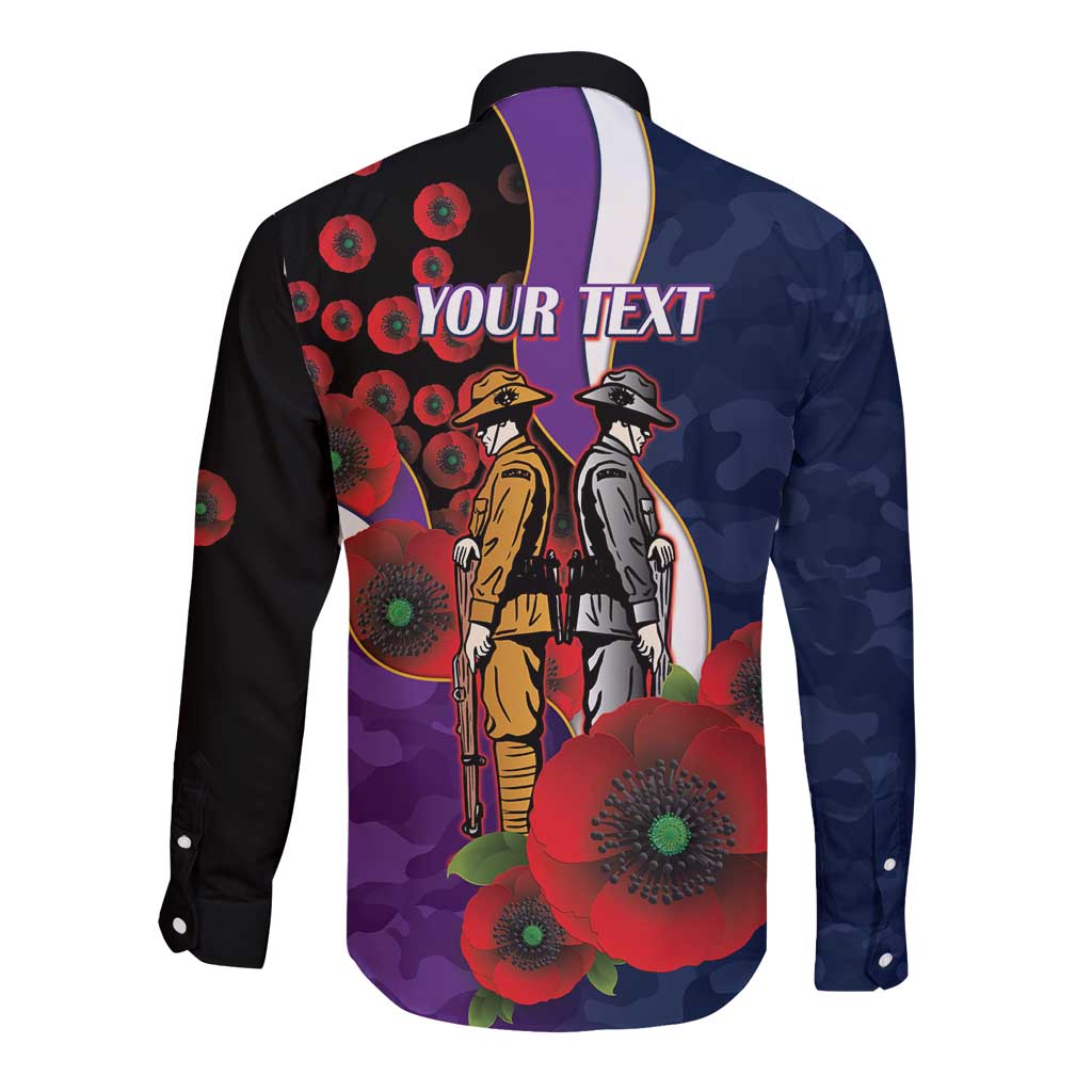 Melbourne Storm ANZAC Personalised Long Sleeve Button Shirt Lest We Forget Poppy Camo