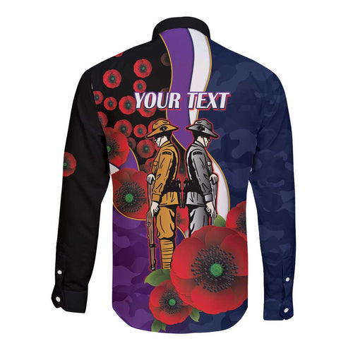 Melbourne Storm ANZAC Personalised Long Sleeve Button Shirt Lest We Forget Poppy Camo
