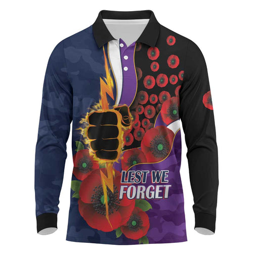 Melbourne Storm ANZAC Personalised Long Sleeve Polo Shirt Lest We Forget Poppy Camo