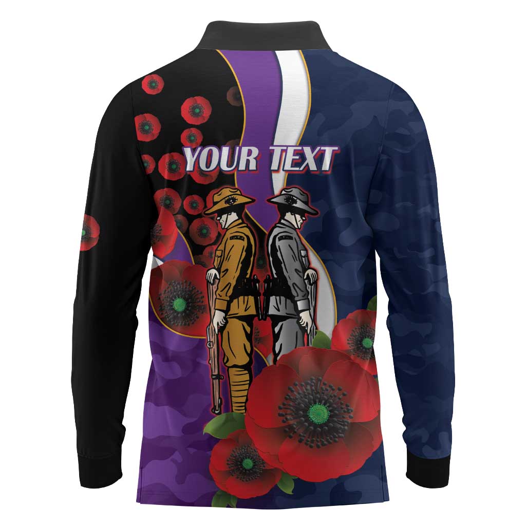 Melbourne Storm ANZAC Personalised Long Sleeve Polo Shirt Lest We Forget Poppy Camo