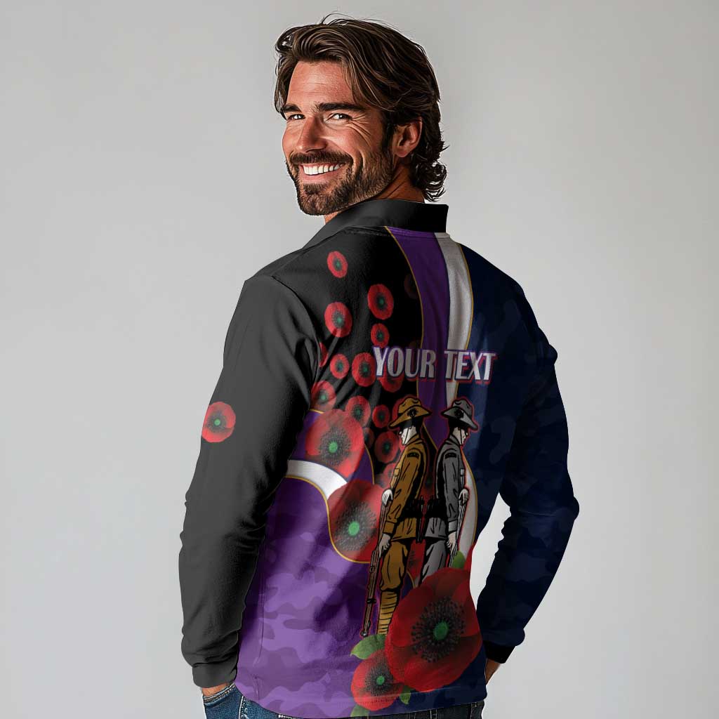 Melbourne Storm ANZAC Personalised Long Sleeve Polo Shirt Lest We Forget Poppy Camo