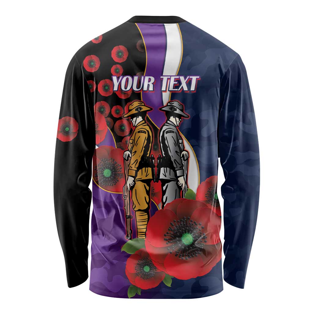 Melbourne Storm ANZAC Personalised Long Sleeve Shirt Lest We Forget Poppy Camo