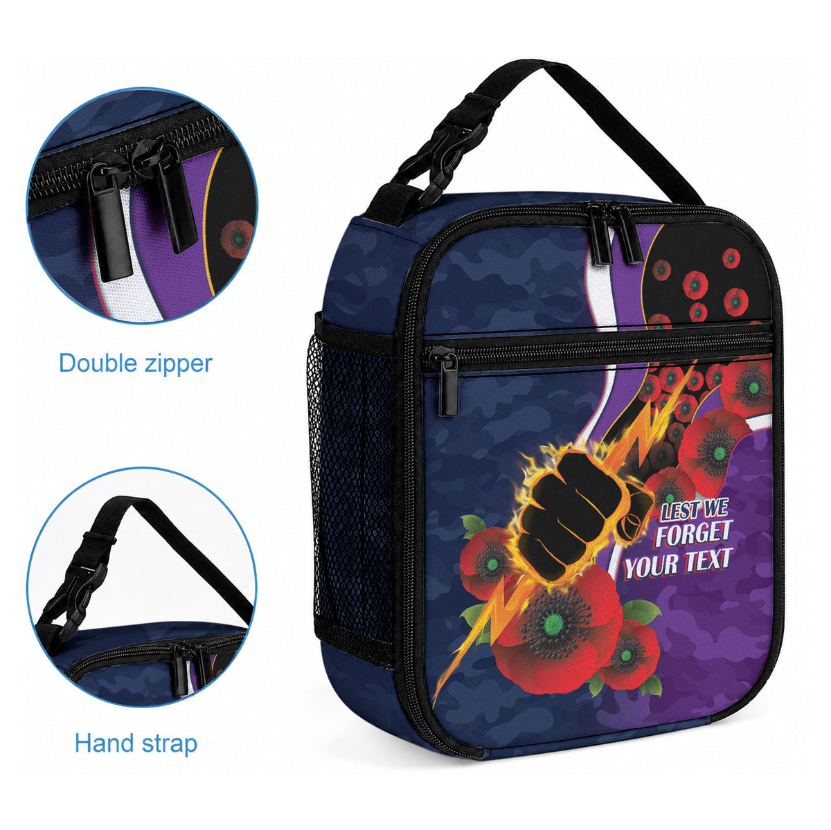 Melbourne Storm ANZAC Personalised Lunch Bag Lest We Forget Poppy Camo