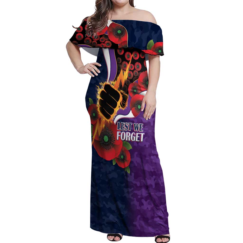Melbourne Storm ANZAC Personalised Off Shoulder Maxi Dress Lest We Forget Poppy Camo