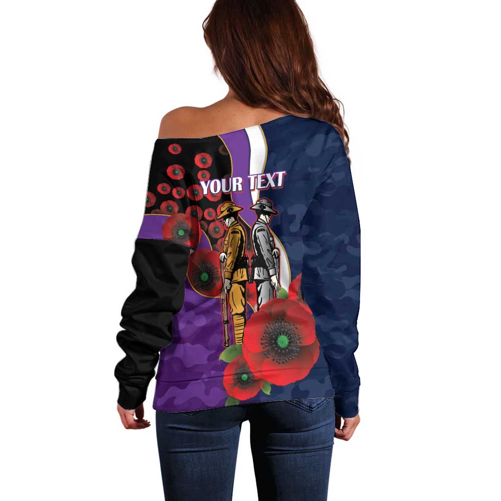 Melbourne Storm ANZAC Personalised Off Shoulder Sweater Lest We Forget Poppy Camo