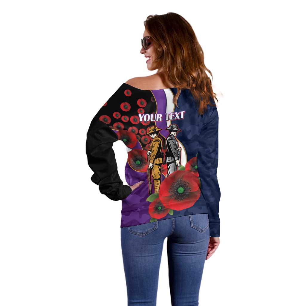 Melbourne Storm ANZAC Personalised Off Shoulder Sweater Lest We Forget Poppy Camo