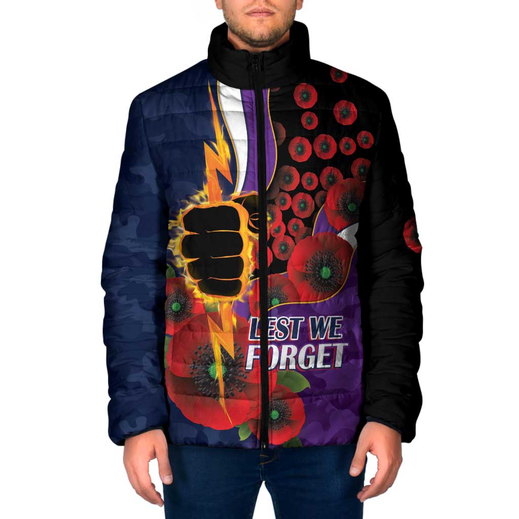 Melbourne Storm ANZAC Personalised Padded Jacket Lest We Forget Poppy Camo
