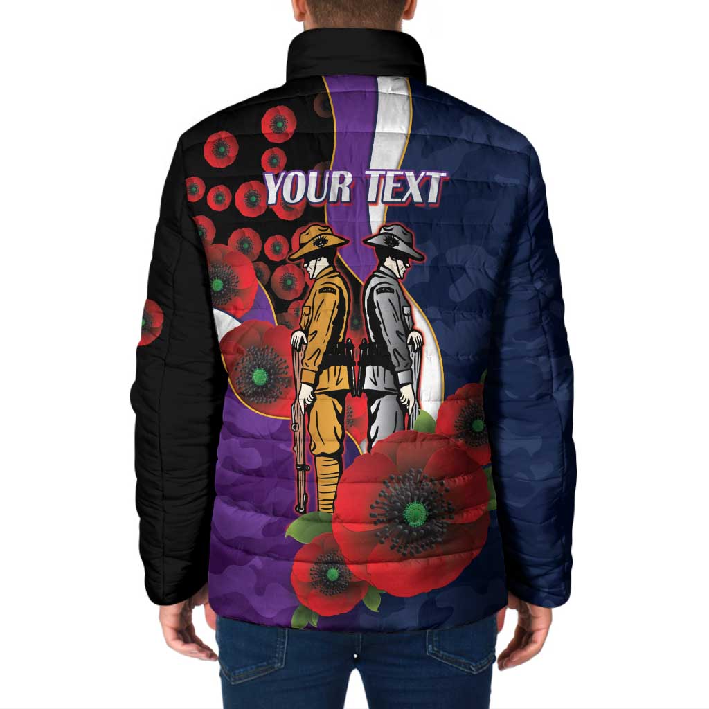 Melbourne Storm ANZAC Personalised Padded Jacket Lest We Forget Poppy Camo