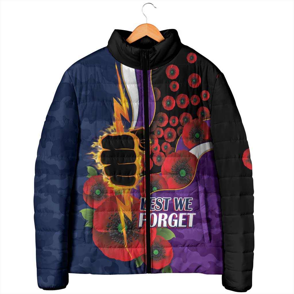 Melbourne Storm ANZAC Personalised Padded Jacket Lest We Forget Poppy Camo
