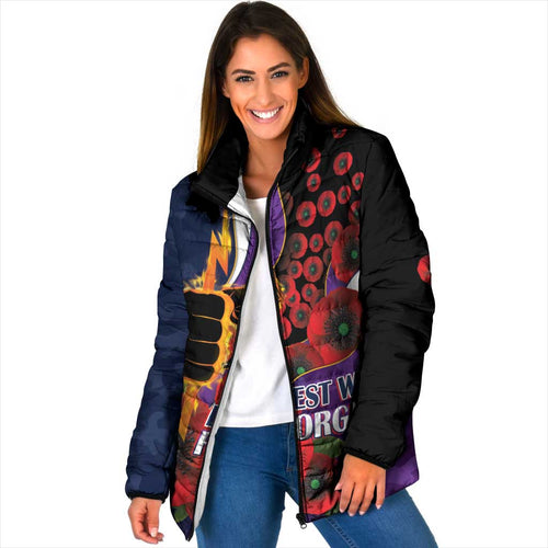 Melbourne Storm ANZAC Personalised Padded Jacket Lest We Forget Poppy Camo