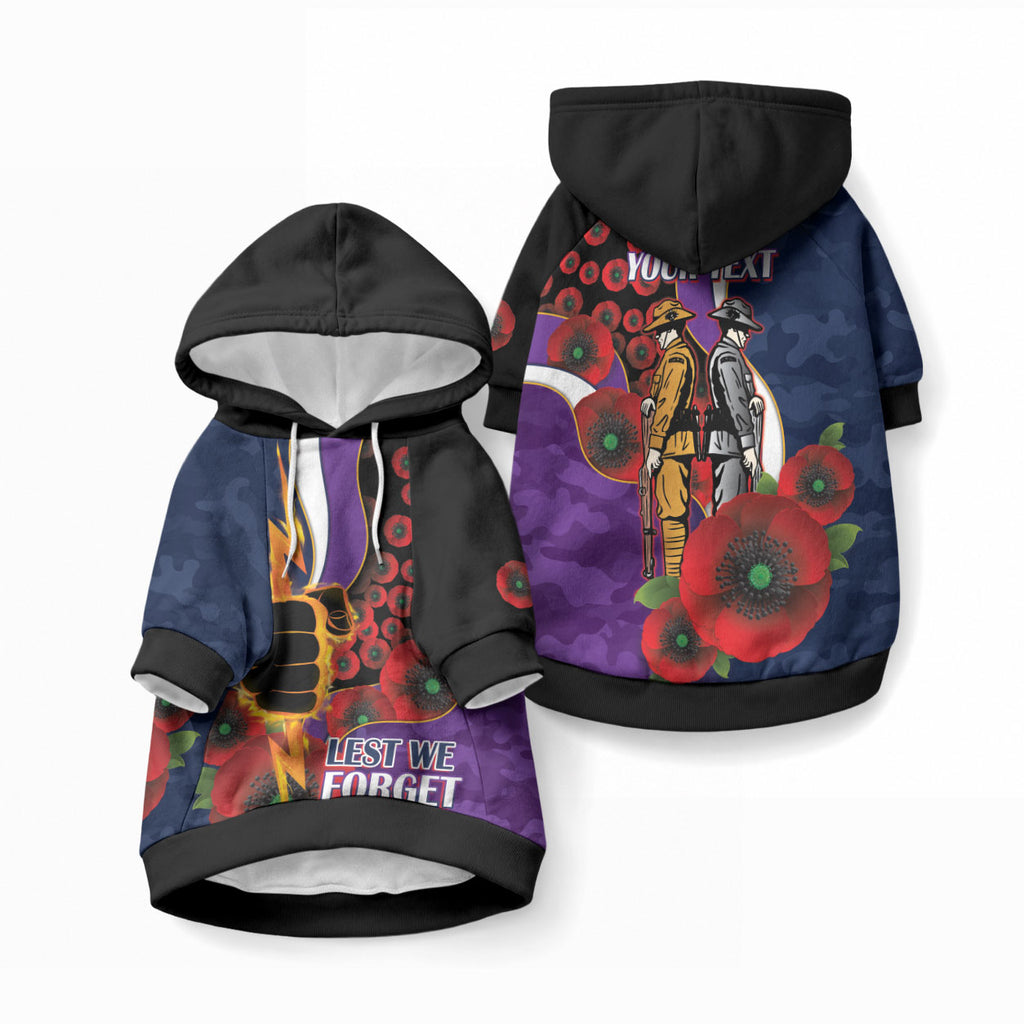 Melbourne Storm ANZAC Personalised Pet Hoodie Lest We Forget Poppy Camo