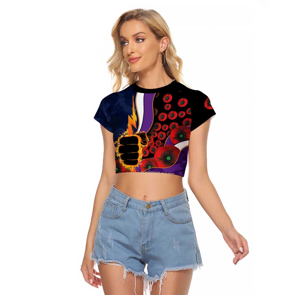 Melbourne Storm ANZAC Personalised Raglan Cropped T Shirt Lest We Forget Poppy Camo