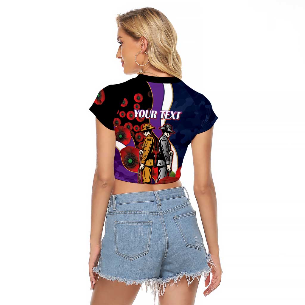 Melbourne Storm ANZAC Personalised Raglan Cropped T Shirt Lest We Forget Poppy Camo