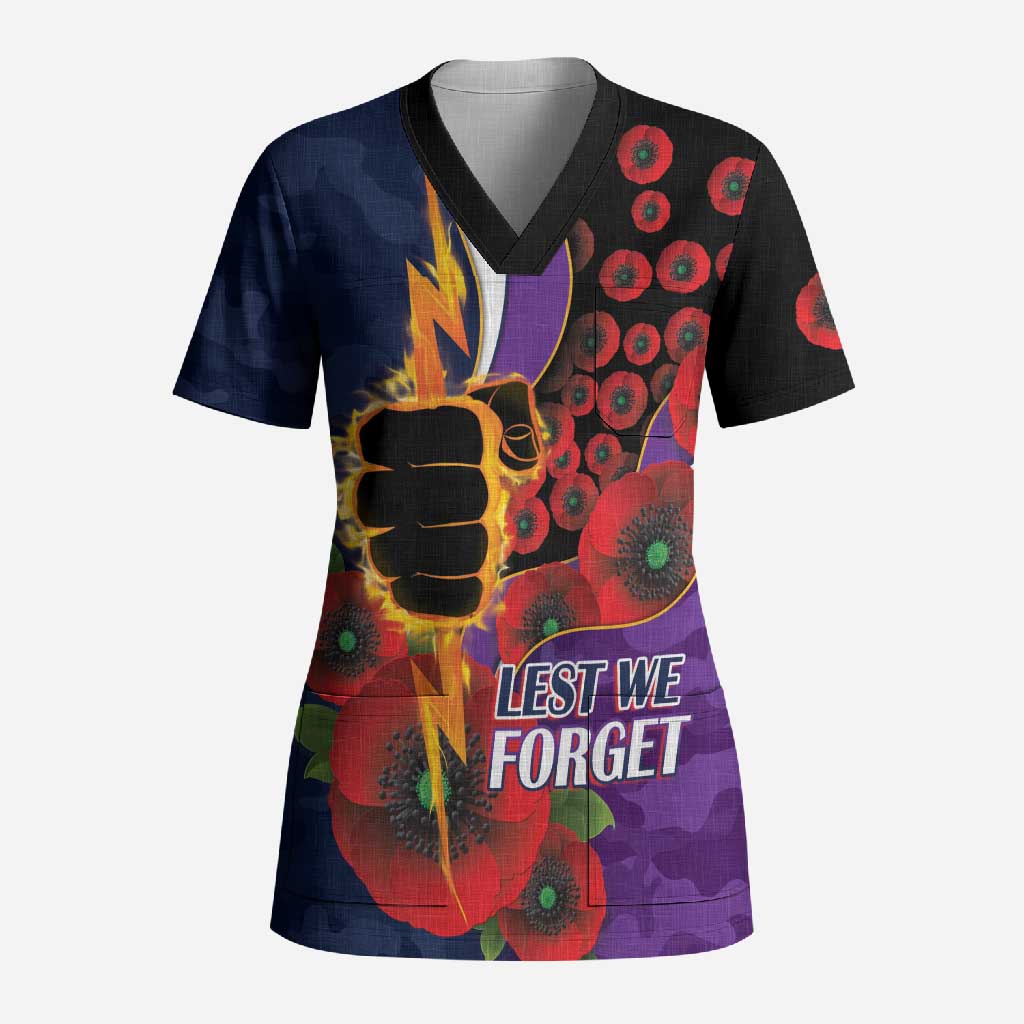 Melbourne Storm ANZAC Personalised Scrub Top Lest We Forget Poppy Camo